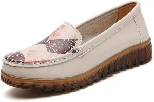 GEXECEUSS Womens Leather Penny Loafers: Comfort Boat Shoes for Working - Lightweight Casual Driving Shoes for Ladies