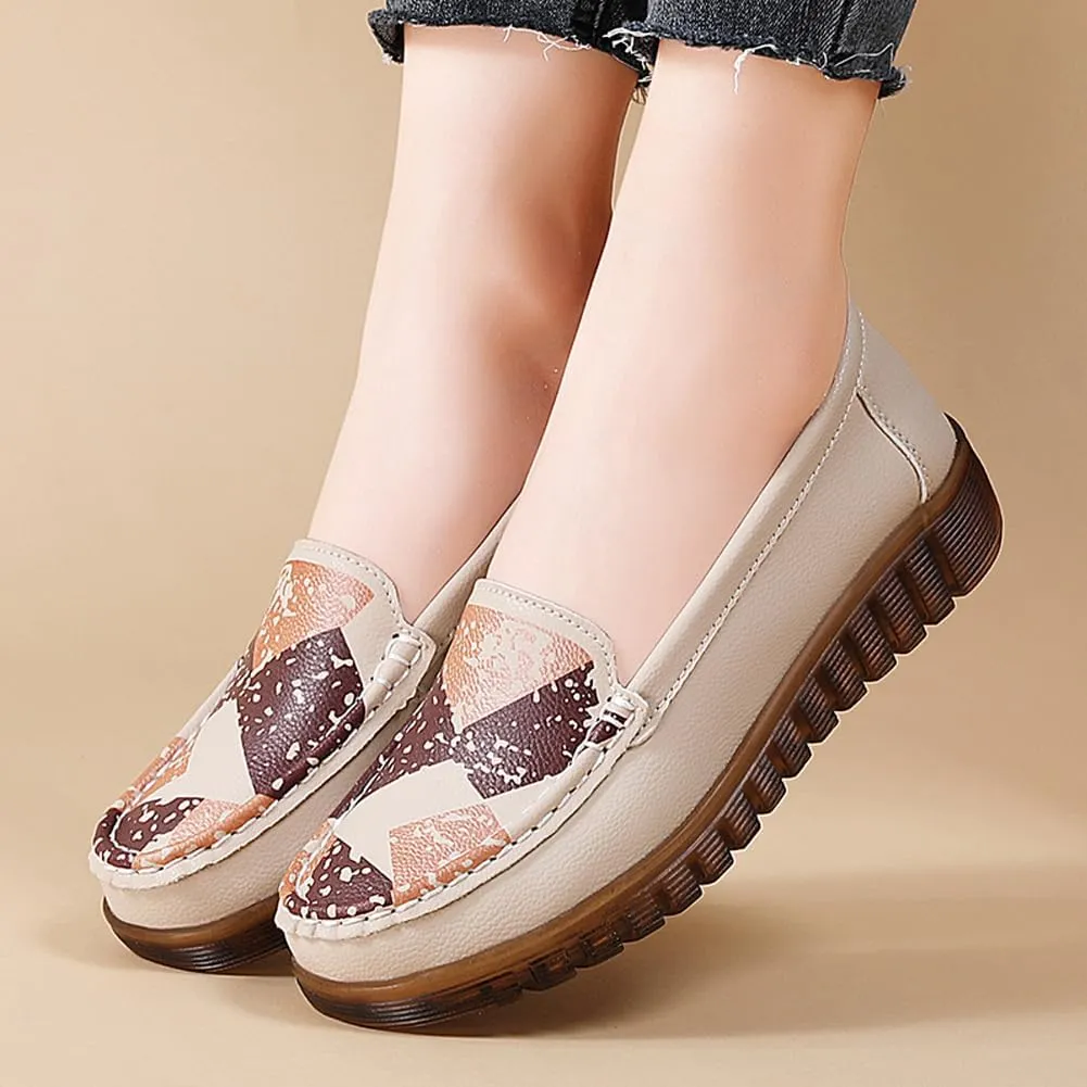 GEXECEUSS Womens Leather Penny Loafers: Comfort Boat Shoes for Working - Lightweight Casual Driving Shoes for Ladies