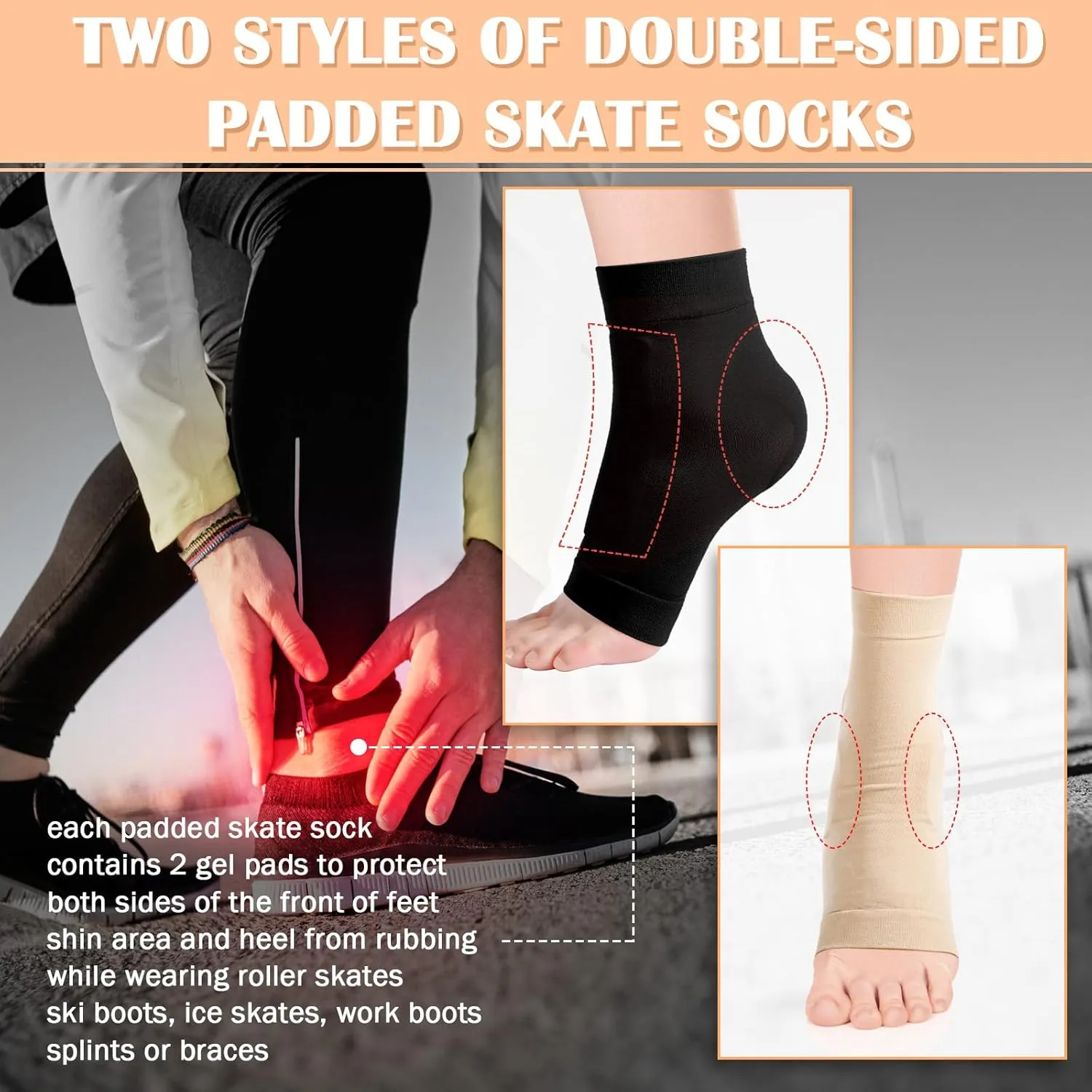 Geyoga 2 Pairs Ice Skating Socks for Women Tendon Heel Ankle Protector Padded Guards Ankle Sleeve Pad ski Splints