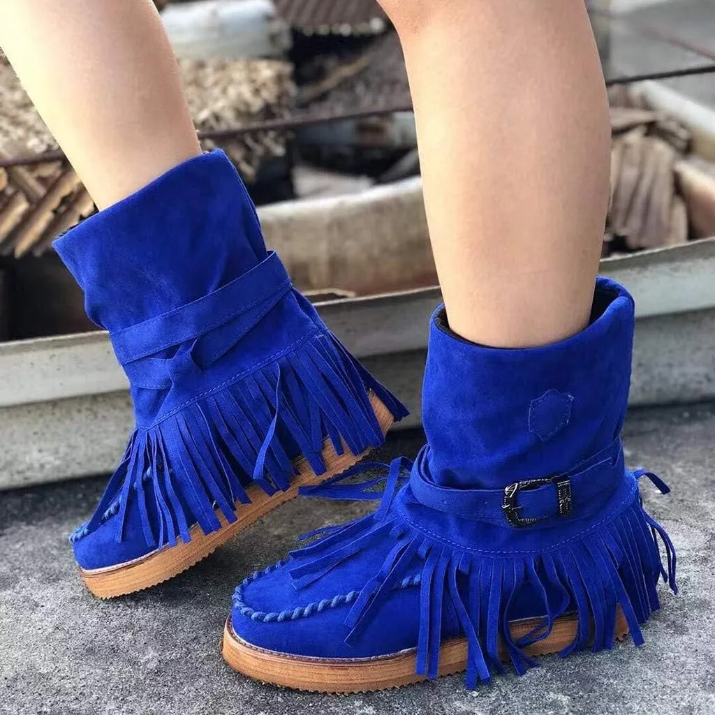 Gibobby Ankle Booties for Women Low Heel,Western Fringe Chunky Pointy Toe Boots Tassel Stacked Heel Suede Ankle Boots
