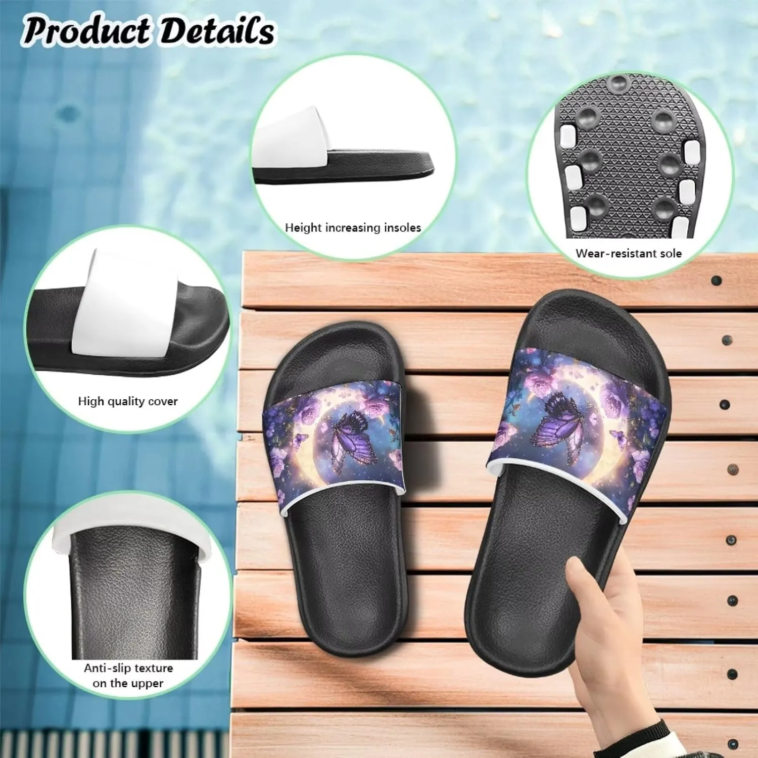 Girls Slide Sandals Non Slip Summer House Slippers Kids Open Toe Beach Slides Stylish Kids Shower Shoes