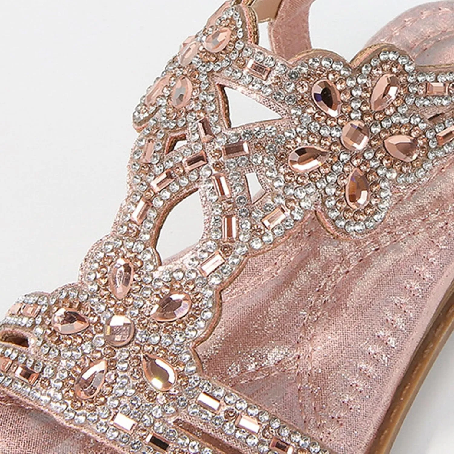 Glitter Sandals Girls Ankle Strap T-Strap 𝐋𝐨𝐰 Heel Pearl Bow Flower Pump Dress Wedding Shoes for Little Kid/Big Kid