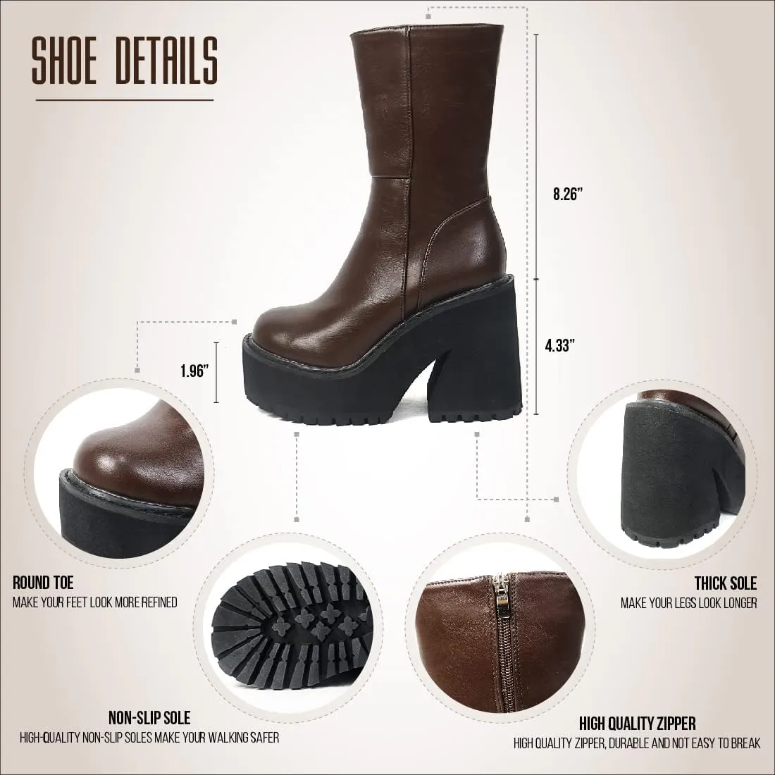 Goiphrri Ankle Boots for Women Chunky Heel Platform Boots Fashion Work Combat Booties Round Toe Punk Boot Party Rave Booties for Women