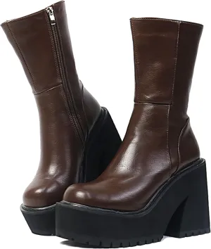 Goiphrri Ankle Boots for Women Chunky Heel Platform Boots Fashion Work Combat Booties Round Toe Punk Boot Party Rave Booties for Women