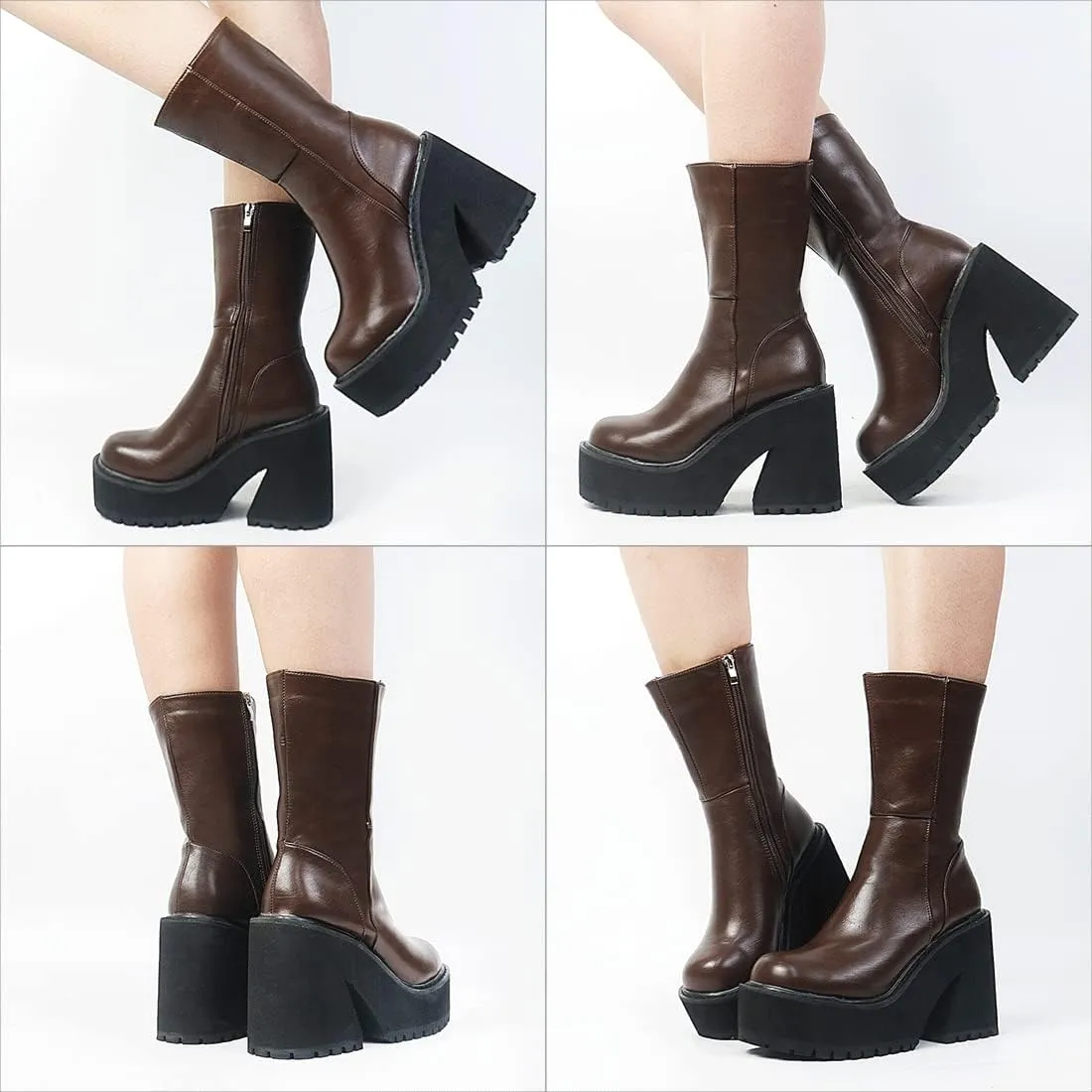 Goiphrri Ankle Boots for Women Chunky Heel Platform Boots Fashion Work Combat Booties Round Toe Punk Boot Party Rave Booties for Women