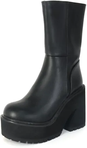 Goiphrri Ankle Boots for Women High Heel Platform Boots Round Toe Womens Work Combat Boots Fashion Punk Motorcycle Booties Black Block Heel Party Boots for Women