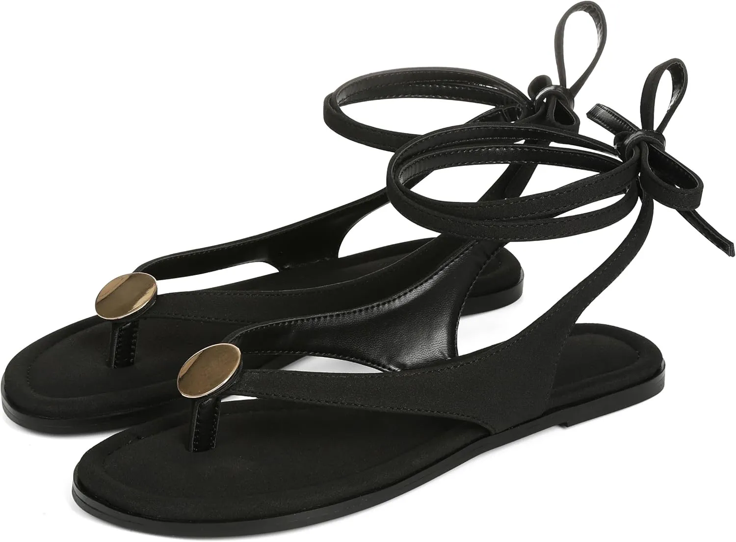 Goiphrri Flat Sandals for Women Dressy Comfortable Soft Lace Up Strappy Sandals Round Toe Thong Sandals for Women Flip Flop Sandals Casual Fashion Cute Summer Beach