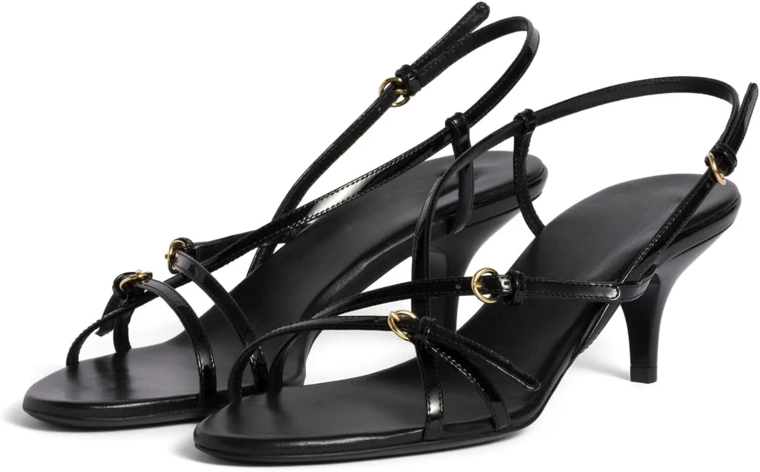 Goolita Women's Buckle Burgundy Heeled Sandals Open Toe Patent Leather Strappy Heels Sandals Cherry Kitten Heels Ankle Strap Sandals For Women