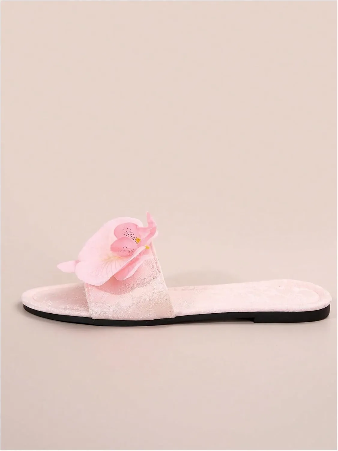 GORGLITTER Women's 3D Flower Sandals Dressy Criss Cross Floral Flat Sandals Square Open Toe Summer Beach Sandals