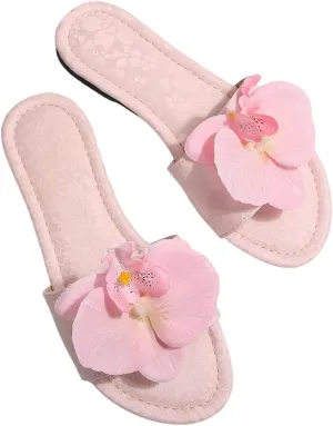 GORGLITTER Women's 3D Flower Sandals Dressy Criss Cross Floral Flat Sandals Square Open Toe Summer Beach Sandals