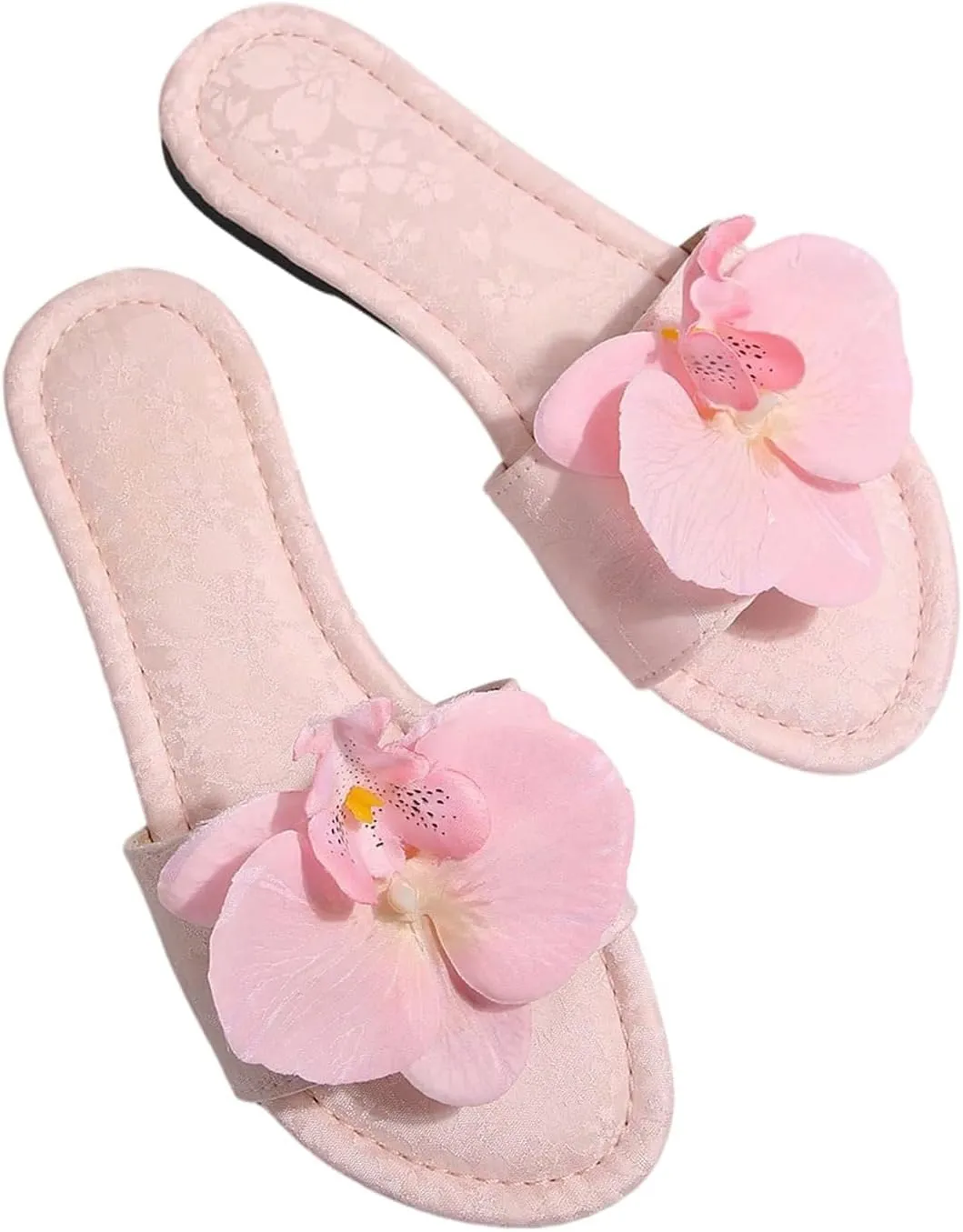 GORGLITTER Women's 3D Flower Sandals Dressy Criss Cross Floral Flat Sandals Square Open Toe Summer Beach Sandals