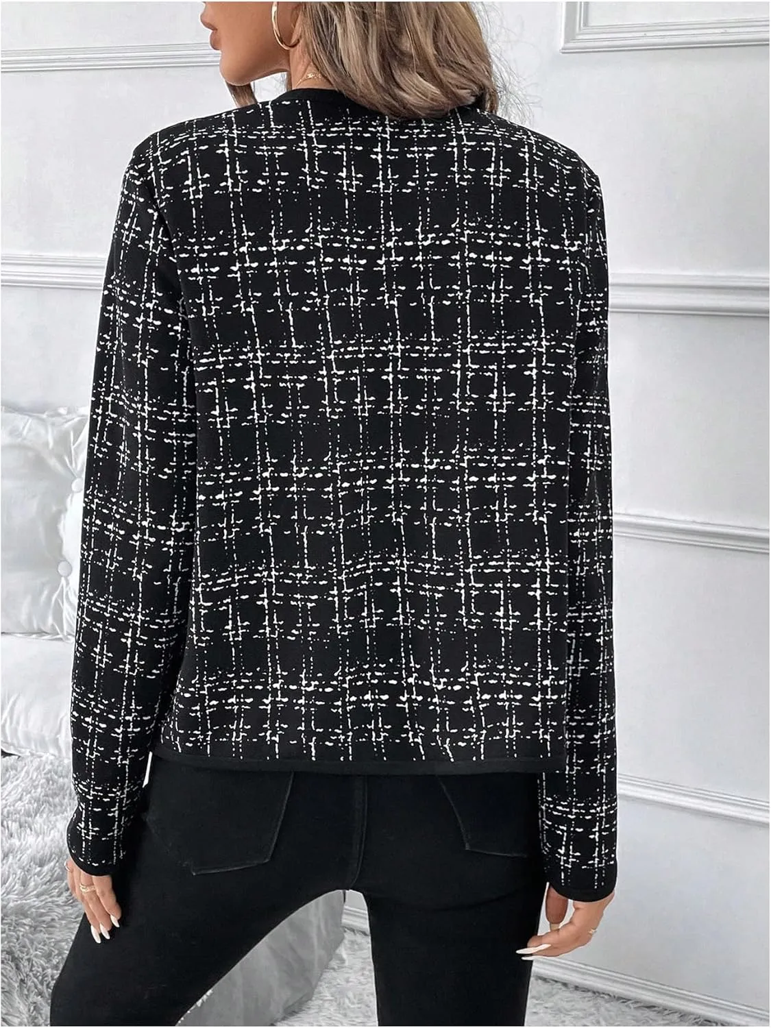 GORGLITTER Women's Casual Plaid Blazer Jacket Long Sleeve Checkered Open Front Elegant Office Work Blazer Suit