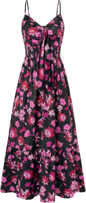 GRACE KARIN Women's 2025 Summer Maxi Dress Floral Tie Front Spaghetti Strap Casual Boho Beach Flowy Sundress with Pockets