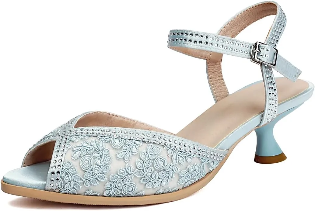 Graceful Peep Toe Slingback Sandals with Floral Mesh Design | Elegant Kitten Heel Low Heel Shoes for Women | Stylish Ankle Strap Wedding and Party Dress Shoes