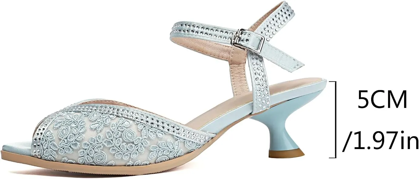 Graceful Peep Toe Slingback Sandals with Floral Mesh Design | Elegant Kitten Heel Low Heel Shoes for Women | Stylish Ankle Strap Wedding and Party Dress Shoes