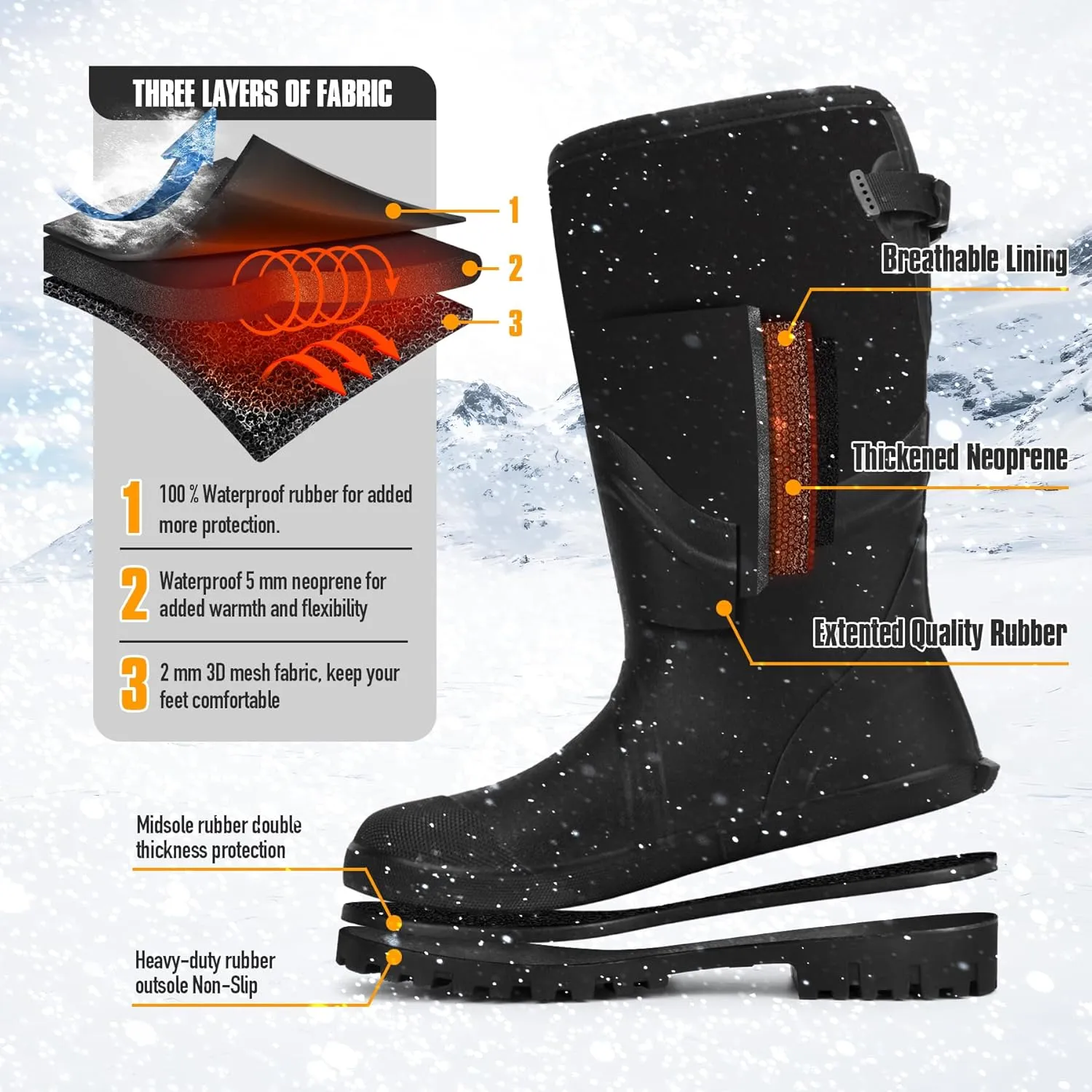 GUGULUZA Hunting Rubber Boots, Waterproof Hunting Boots with 6 mm Neoprene for Men, Insulated Rain Boots for Outdoors