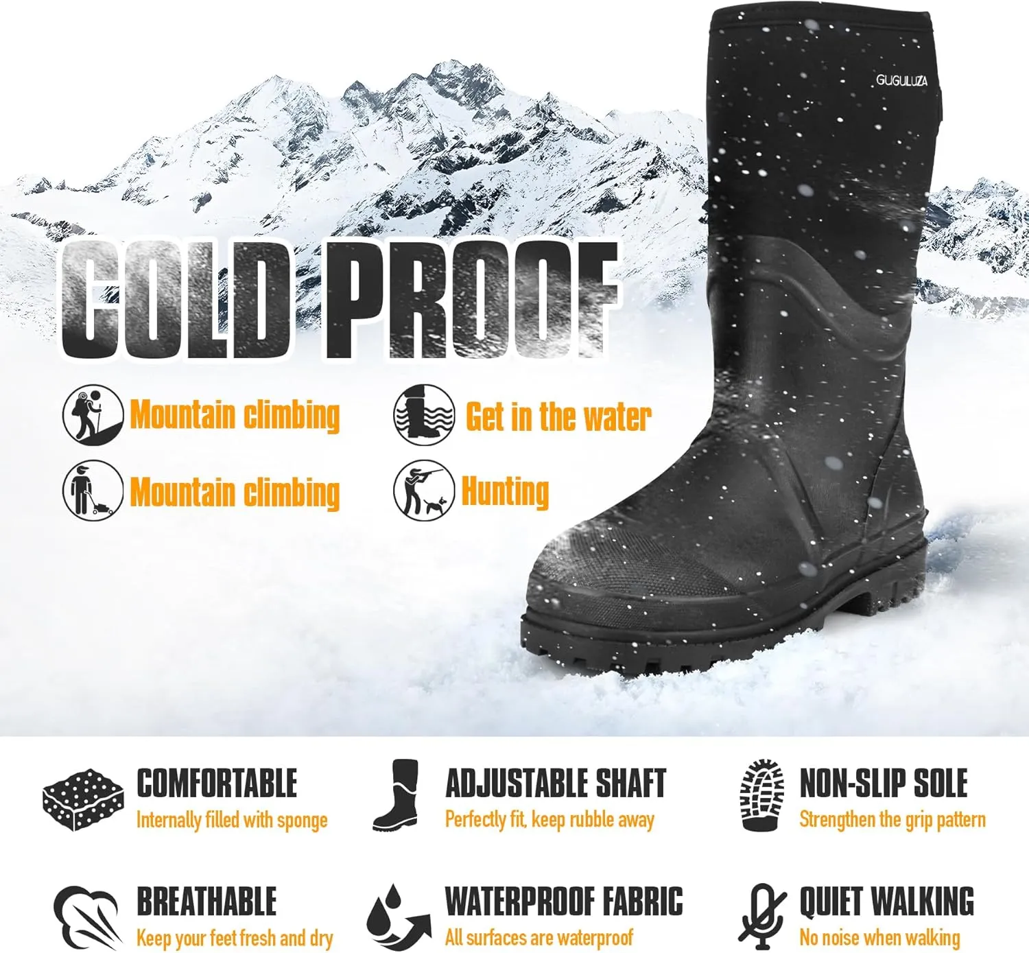 GUGULUZA Hunting Rubber Boots, Waterproof Hunting Boots with 6 mm Neoprene for Men, Insulated Rain Boots for Outdoors