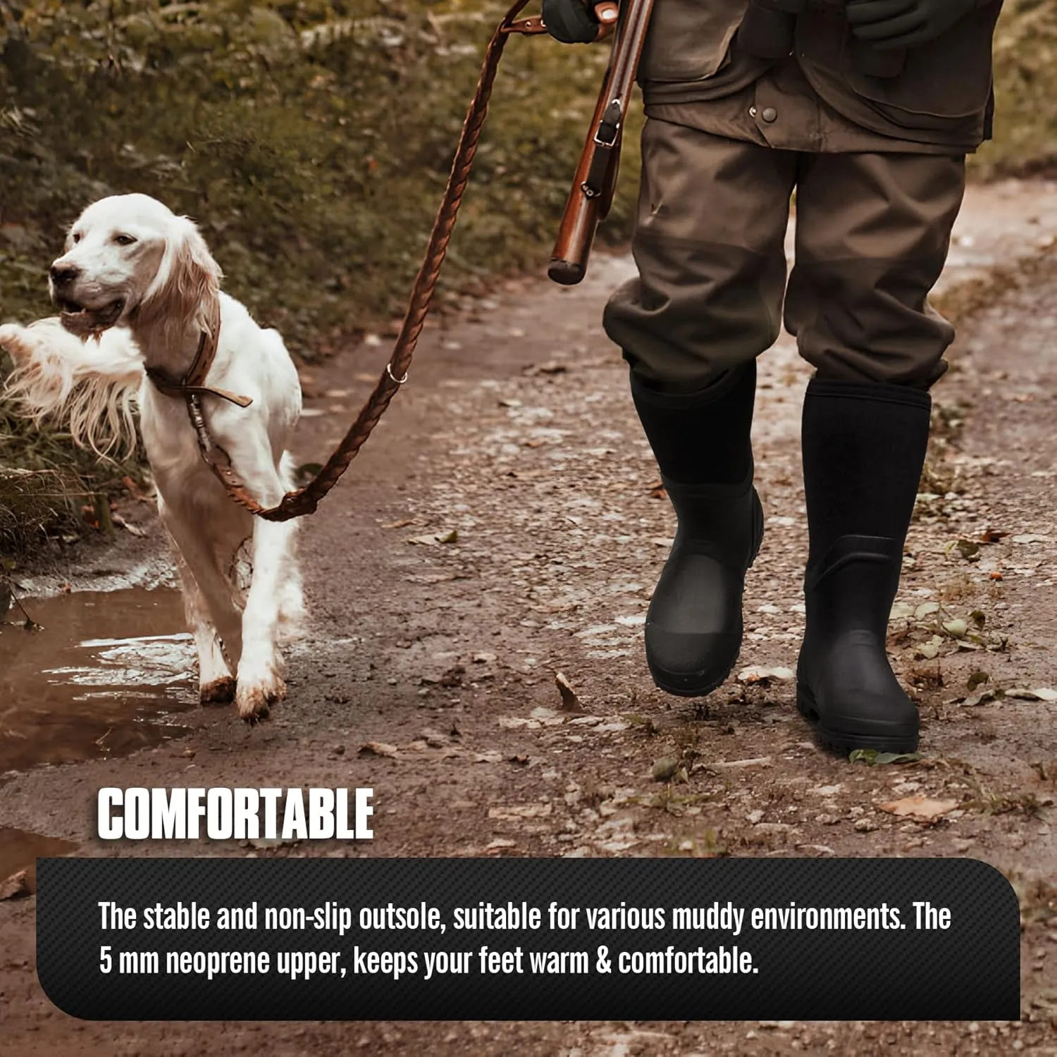 GUGULUZA Hunting Rubber Boots, Waterproof Hunting Boots with 6 mm Neoprene for Men, Insulated Rain Boots for Outdoors