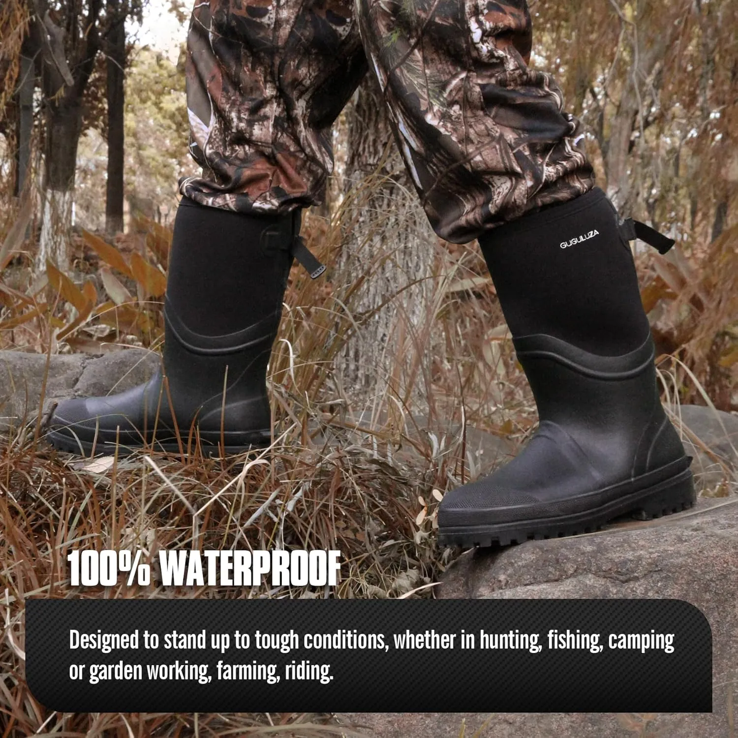 GUGULUZA Hunting Rubber Boots, Waterproof Hunting Boots with 6 mm Neoprene for Men, Insulated Rain Boots for Outdoors