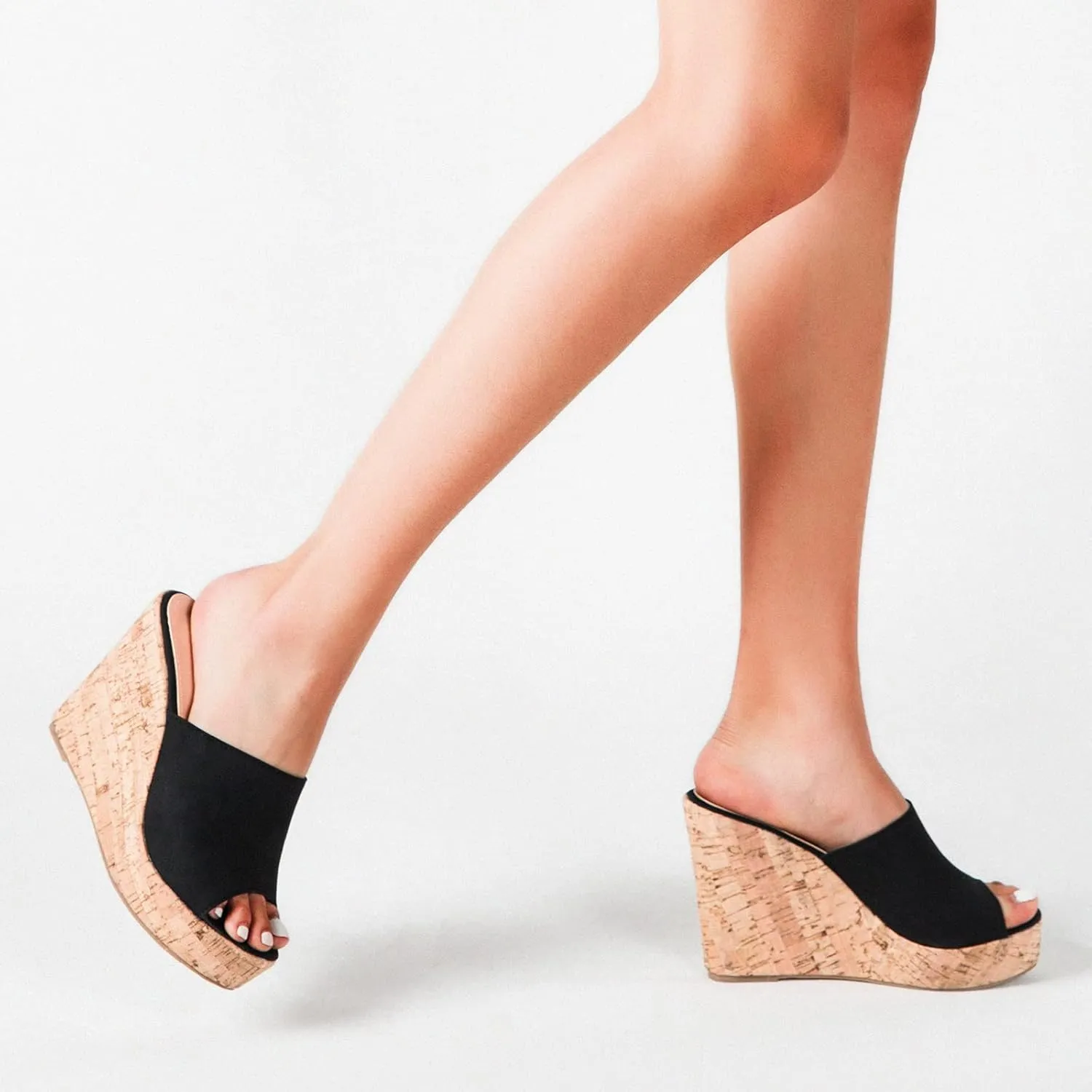 GUNIYIFS Women Open Toe Wedge Sandals Suede Casual Beach Platform Sandals Women Dressy Summer Slip on High Heels Espadrilles