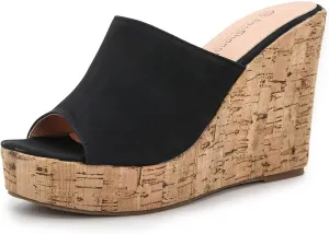 GUNIYIFS Women Open Toe Wedge Sandals Suede Casual Beach Platform Sandals Women Dressy Summer Slip on High Heels Espadrilles