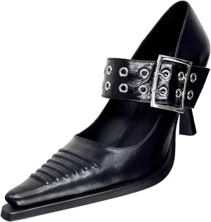 GURURU Goth Heels Buckle Shoes for Women Mary Jane Closed Pointed Toe High Heel Pumps Punk Heels