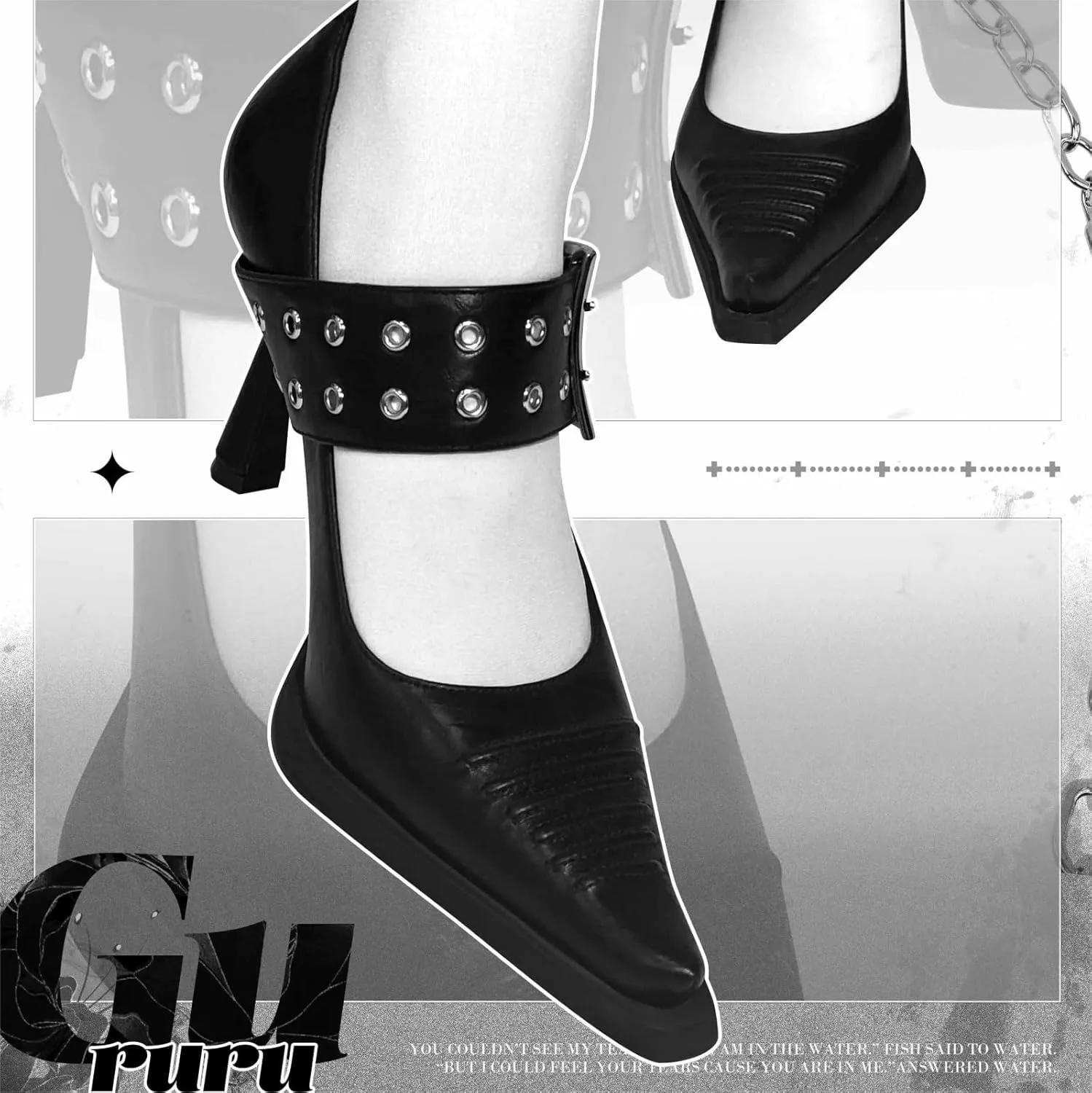 GURURU Goth Heels Buckle Shoes for Women Mary Jane Closed Pointed Toe High Heel Pumps Punk Heels