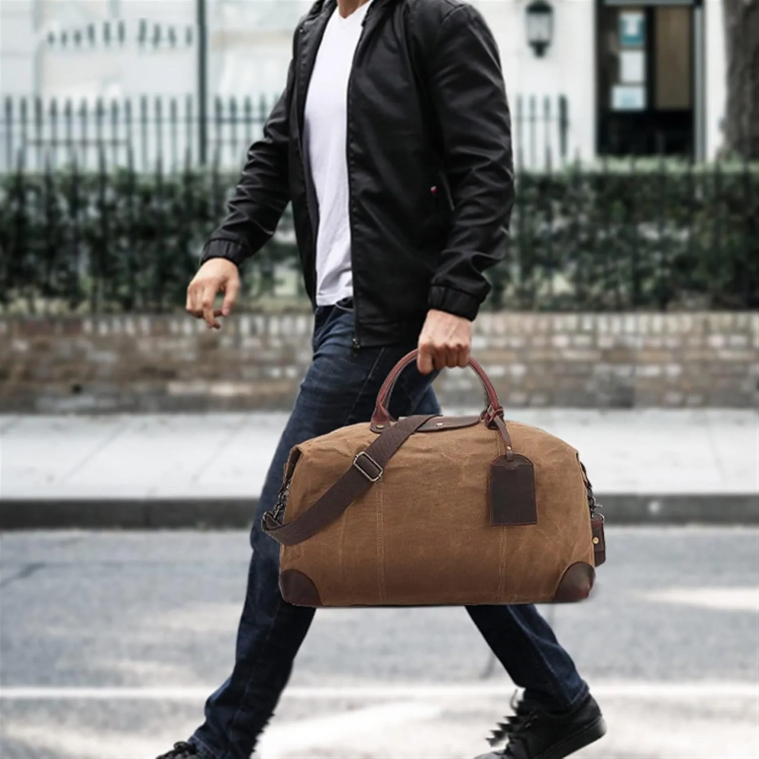 Gym Bag for Women Travel Bags Vintage Style Men Duffel Bag Waxed Canvas Travel Handbag Waterproof Large Capacity Men Rucksack(Black)