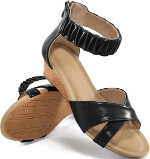 HARENCE Womens Sandals Wedge Shoes: Comfortable Dressy Platform Sandal with Zipper Summer Gladiator Open Toe Low Heel Wedges