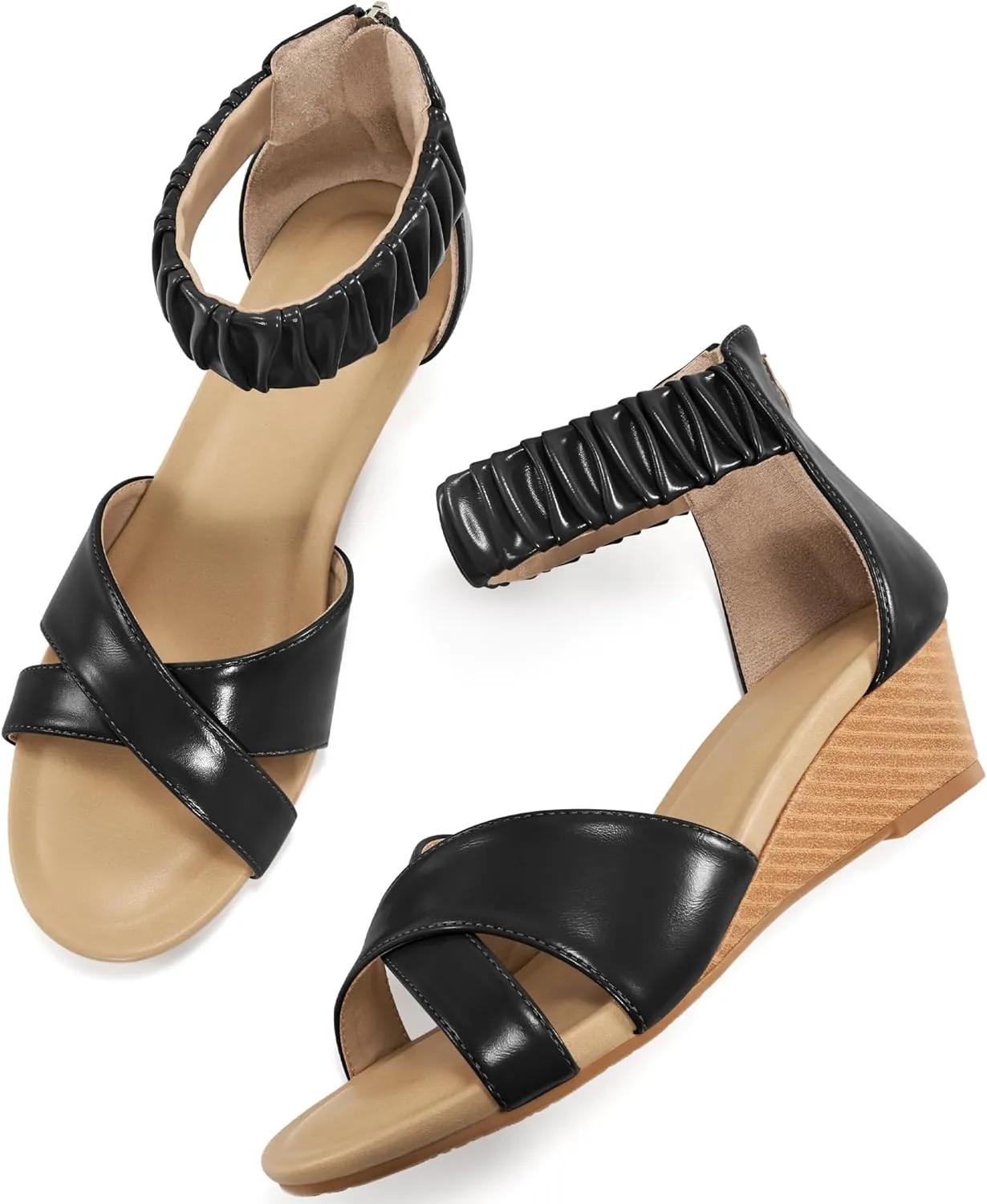 HARENCE Womens Sandals Wedge Shoes: Comfortable Dressy Platform Sandal with Zipper Summer Gladiator Open Toe Low Heel Wedges