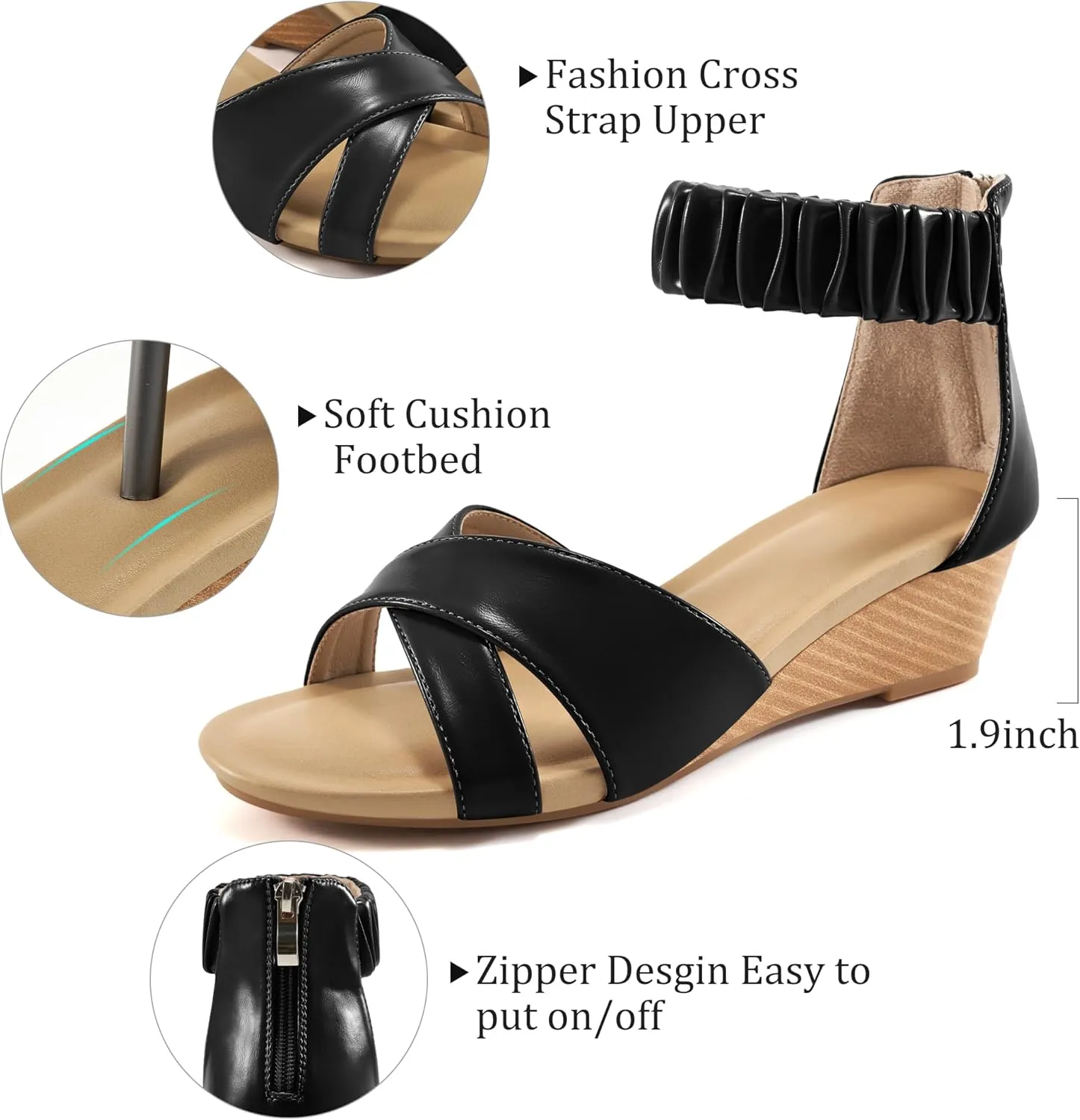 HARENCE Womens Sandals Wedge Shoes: Comfortable Dressy Platform Sandal with Zipper Summer Gladiator Open Toe Low Heel Wedges