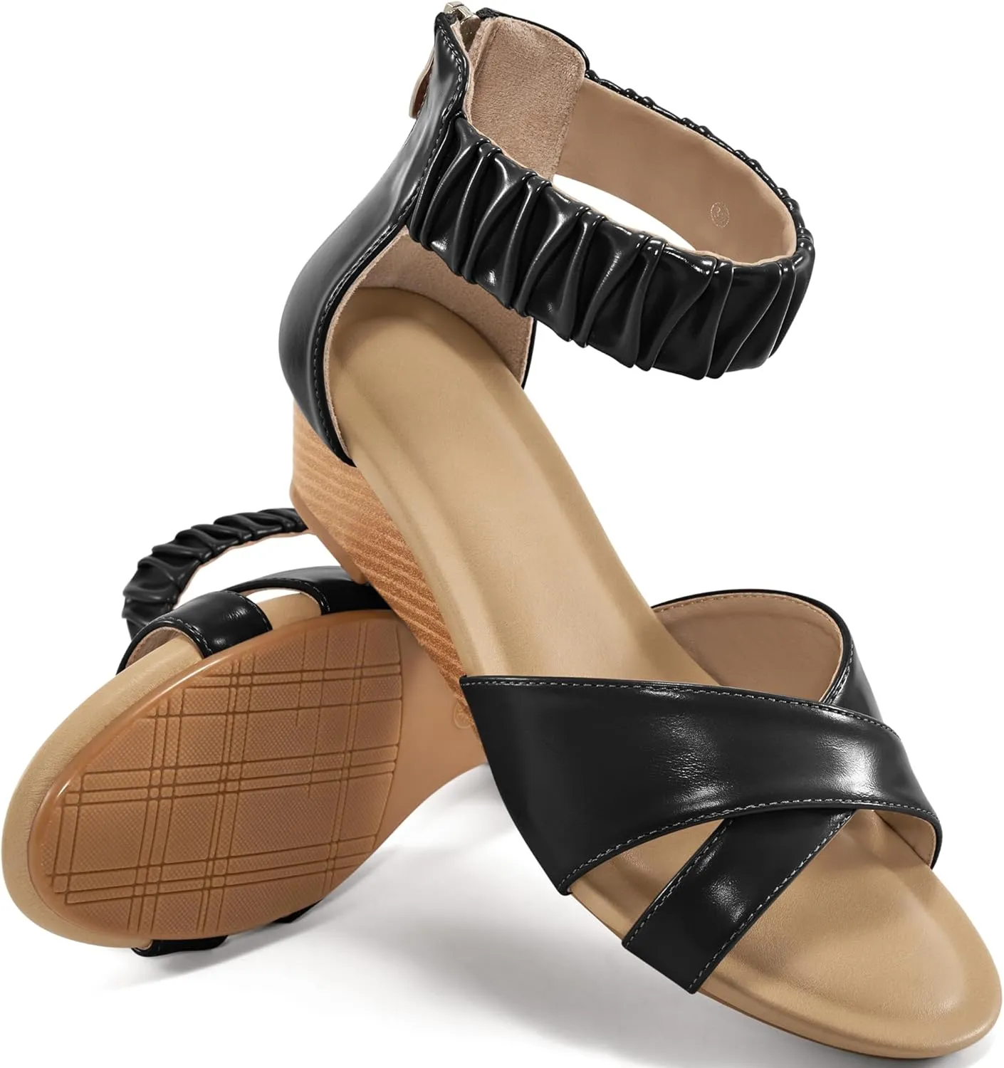 HARENCE Womens Sandals Wedge Shoes: Comfortable Dressy Platform Sandal with Zipper Summer Gladiator Open Toe Low Heel Wedges