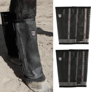 Harrison Howard Loose-Fitting Horse Fly Boots UV-Protective, Breathable Fine Mesh Leggins Stay-on Comfortable Fly Boots with Reflective Strips for Extra Safety (Set of 4) Black Cob (Medium)