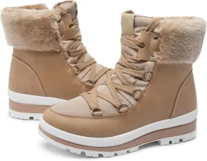 hash bubbie Women's Fuzzy Mid-Calf Boots Lace up Snow Boots for women Non Slip Combat Boots Black Winter Boots White Combat Boots(Waterproof,Zipper)