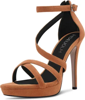 HDEUOLM Women Stiletto High Platform Heel Peep Open Toe Sandals Ankle Strap Prom Dress 4.7 Inches Heels