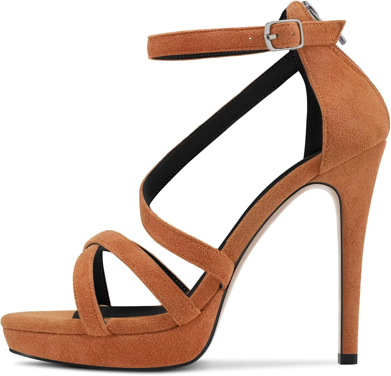 HDEUOLM Women Stiletto High Platform Heel Peep Open Toe Sandals Ankle Strap Prom Dress 4.7 Inches Heels