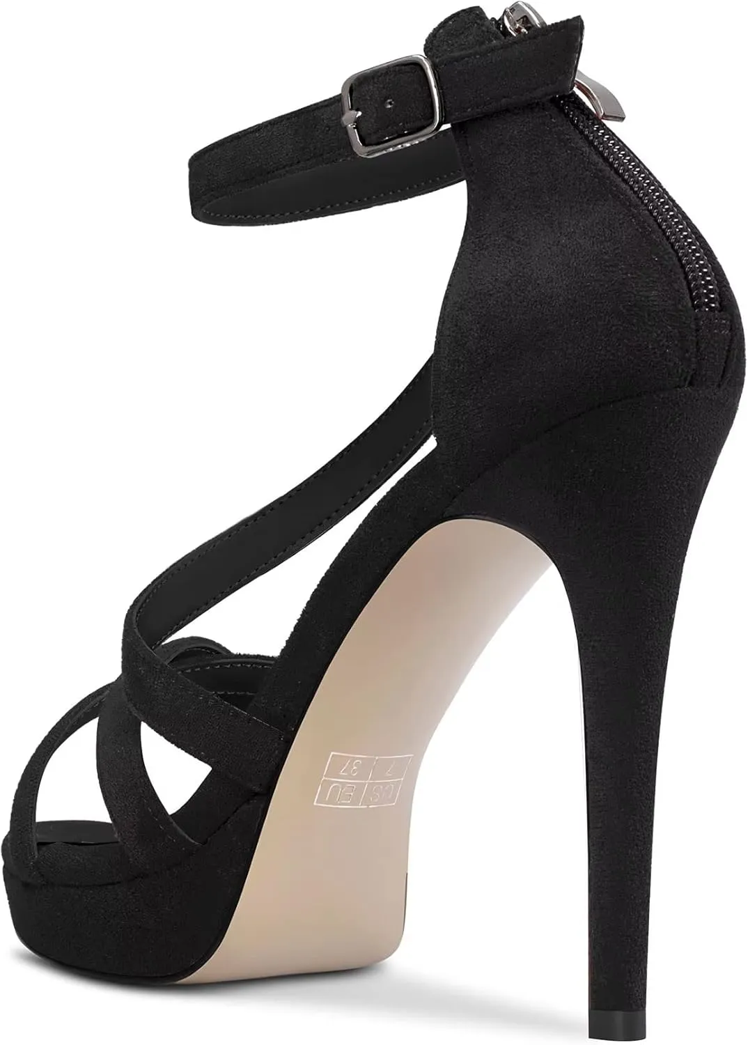 HDEUOLM Women Stiletto High Platform Heel Peep Open Toe Sandals Ankle Strap Prom Dress 4.7 Inches Heels