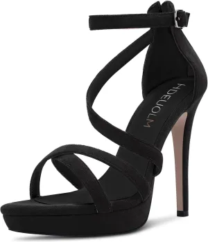 HDEUOLM Women Stiletto High Platform Heel Peep Open Toe Sandals Ankle Strap Prom Dress 4.7 Inches Heels