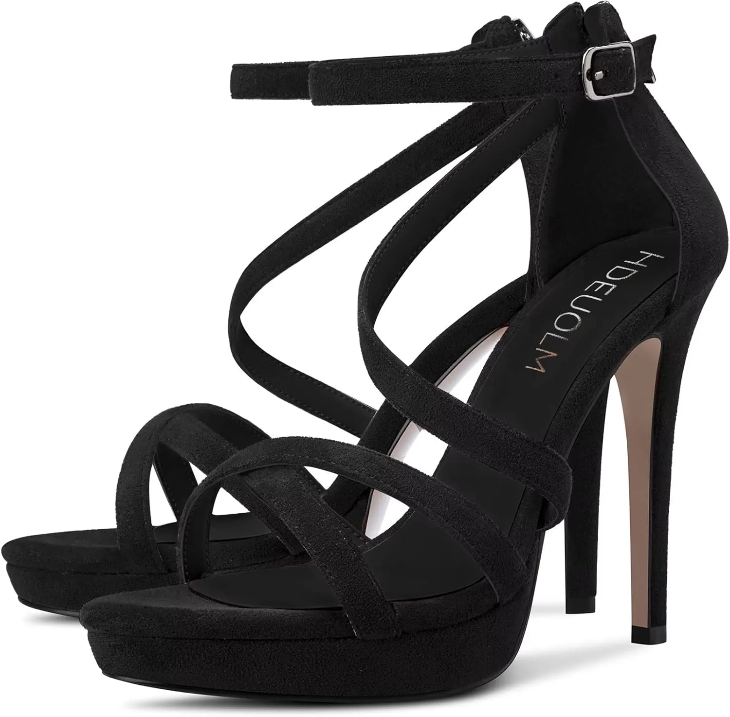 HDEUOLM Women Stiletto High Platform Heel Peep Open Toe Sandals Ankle Strap Prom Dress 4.7 Inches Heels