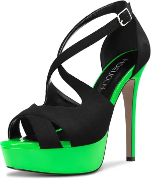 HDEUOLM Women Stiletto High Platform Heel Peep Open Toe Sandals Ankle Strap Wedding Dress 4.7 Inches Heels