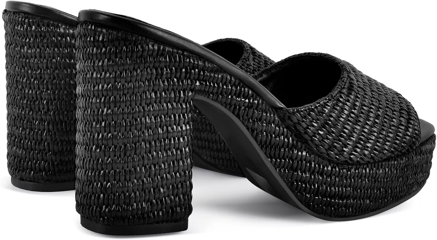 Heeled Platform Sandals for Women 2025 Chunky Espadrille Wedge Summer Beach Sandals Straw Slip On Shoes