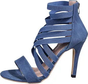 Heels Sandals for Women Sexy Strappy Fish Mouth Open Toe Stilettos Summer Casual Cross Ankle Straps Back Zipper Thin High Heel Shoes