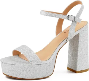 High Heel Chunky Platform Heel Sandals for Women, Chunky Block Heels Platform Sandals Women with Ankle Strap, Womens Strappy Chunky Heels Open Toe Sandals Wedding Prom