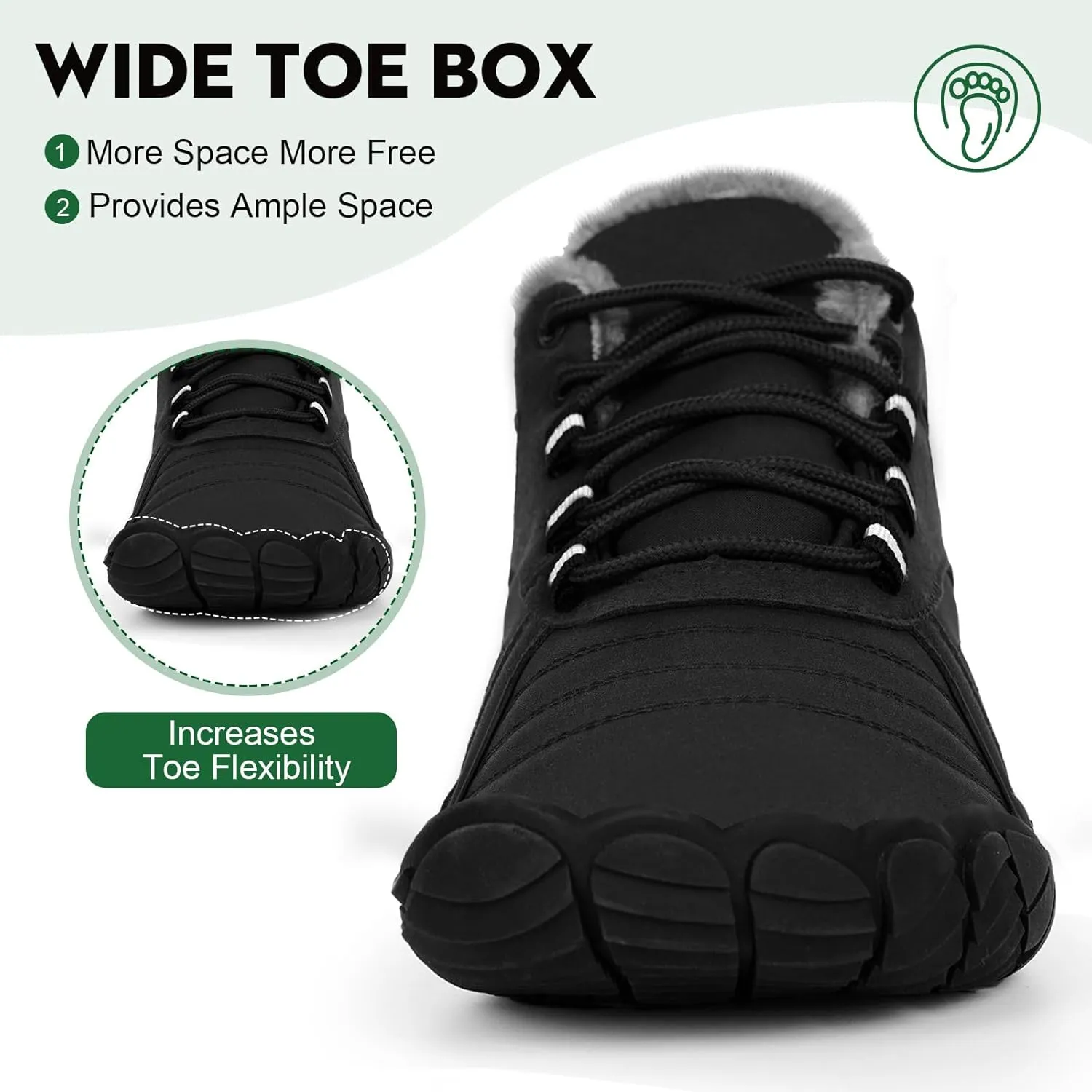 Hike Barefoot Boots Womens Mens Waterproof Fur Lined Winter Barefoot Shoes Minimalist Snow Boots Wide Toe Box Ankle Booties