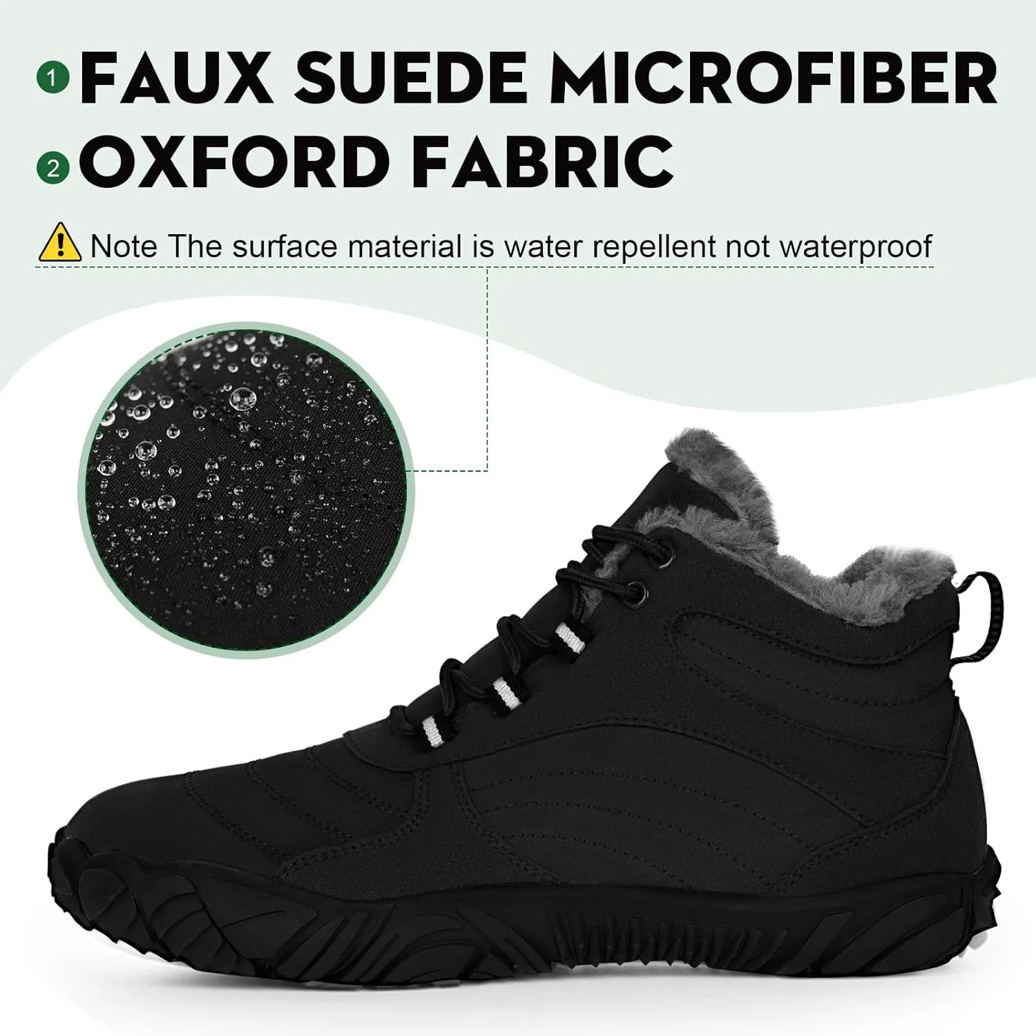 Hike Barefoot Boots Womens Mens Waterproof Fur Lined Winter Barefoot Shoes Minimalist Snow Boots Wide Toe Box Ankle Booties