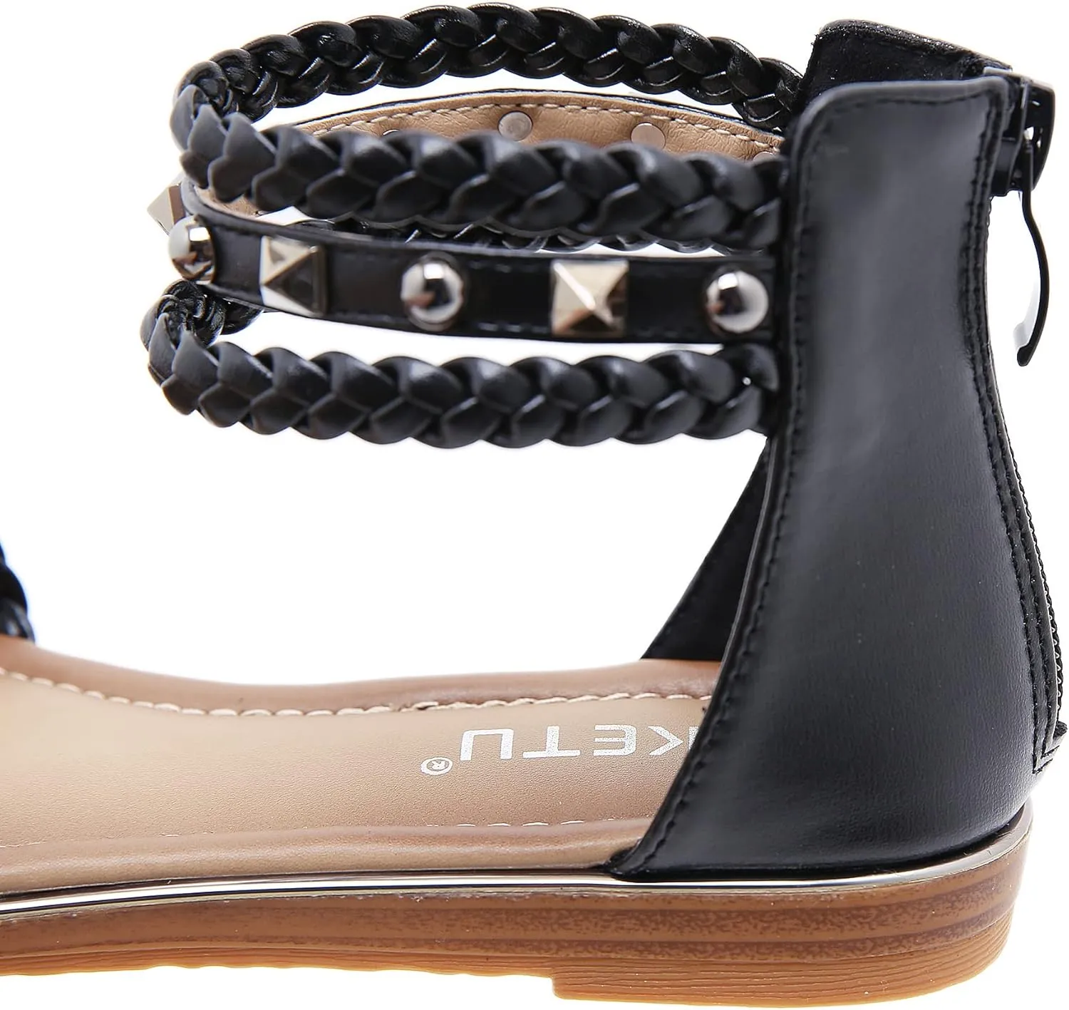 HNGHOU Women's Travel Flat Sandals Summer Casual Rhinestone Roman Flat Sandals Summer Shoes