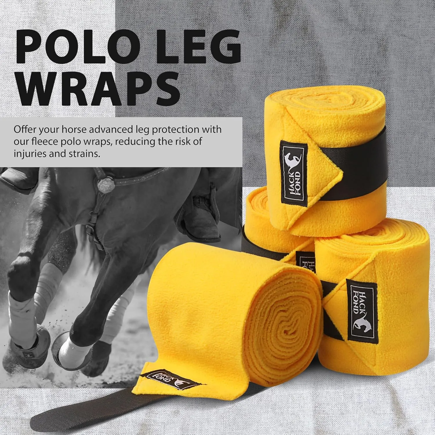 Horse Polo Leg Wraps, 10' Long Fleece Polo Wraps for Horses Set of 4, Horse Leg Bandages Stable Supplies Equestrian Boots Horse Leg Protection Mustard Yellow