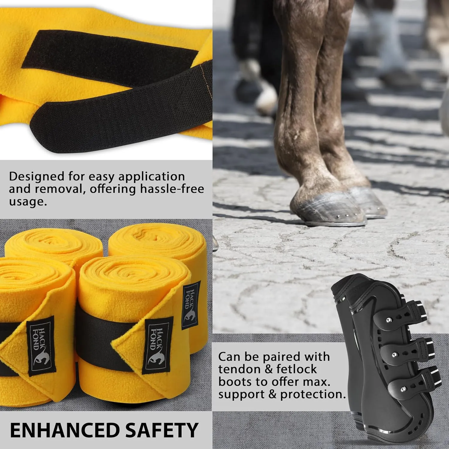 Horse Polo Leg Wraps, 10' Long Fleece Polo Wraps for Horses Set of 4, Horse Leg Bandages Stable Supplies Equestrian Boots Horse Leg Protection Mustard Yellow