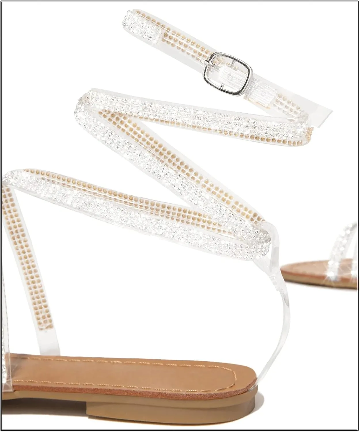 Hot New Womens Rhinestones Strappy Roman Sandals Trendy Glitter Crystal Flats Beach Footwear for Summer Evenings