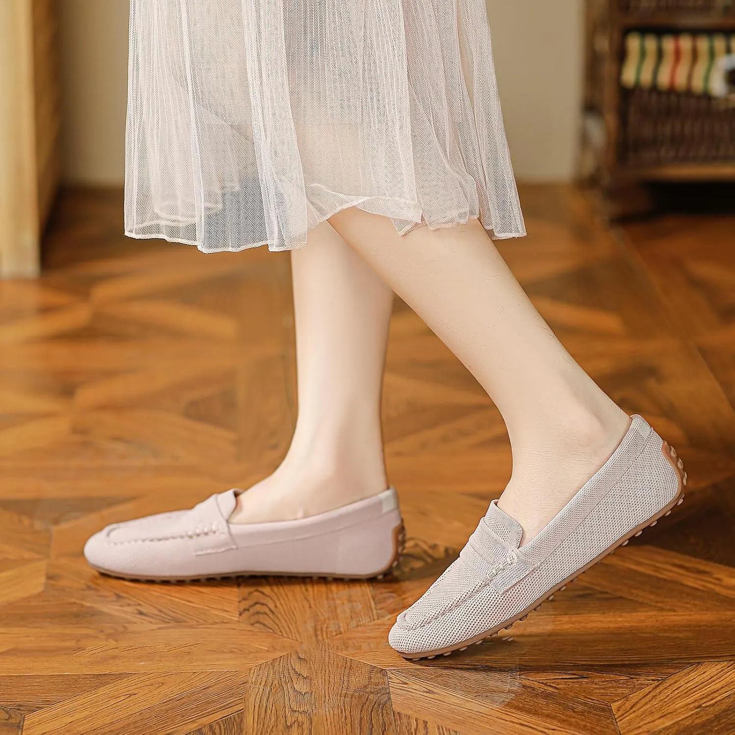 HROYL Women Loafer Knit Flats Lightweight Dressy Shoes Work Hiking Dance Flats Model WGDLJHC-1151